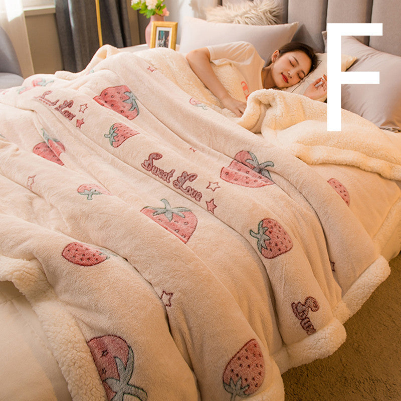 HKM-515027 Double-sided Plus Velvet Lamb Wool Blanket - Warm and Stylish Cartoon Design