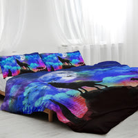 HKM-515347 Colorful Microfiber Kids Duvet Cover Set - Moon Wolf Design, 3 Piece Bedding Set