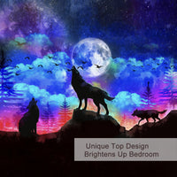 HKM-515347 Colorful Microfiber Kids Duvet Cover Set - Moon Wolf Design, 3 Piece Bedding Set