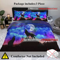 HKM-515347 Colorful Microfiber Kids Duvet Cover Set - Moon Wolf Design, 3 Piece Bedding Set