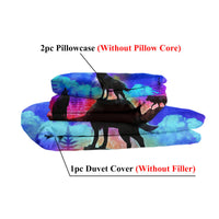 HKM-515347 Colorful Microfiber Kids Duvet Cover Set - Moon Wolf Design, 3 Piece Bedding Set