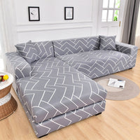 HKM-515347 Geometric Abstract Light Gray Stretch Sofa Cover for Modular Sofas, Fits 90-300cm