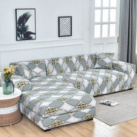 HKM-515347 Geometric Abstract Light Gray Stretch Sofa Cover for Modular Sofas, Fits 90-300cm