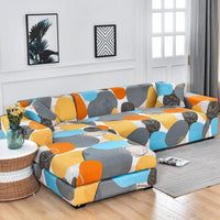 HKM-515347 Geometric Abstract Light Gray Stretch Sofa Cover for Modular Sofas, Fits 90-300cm