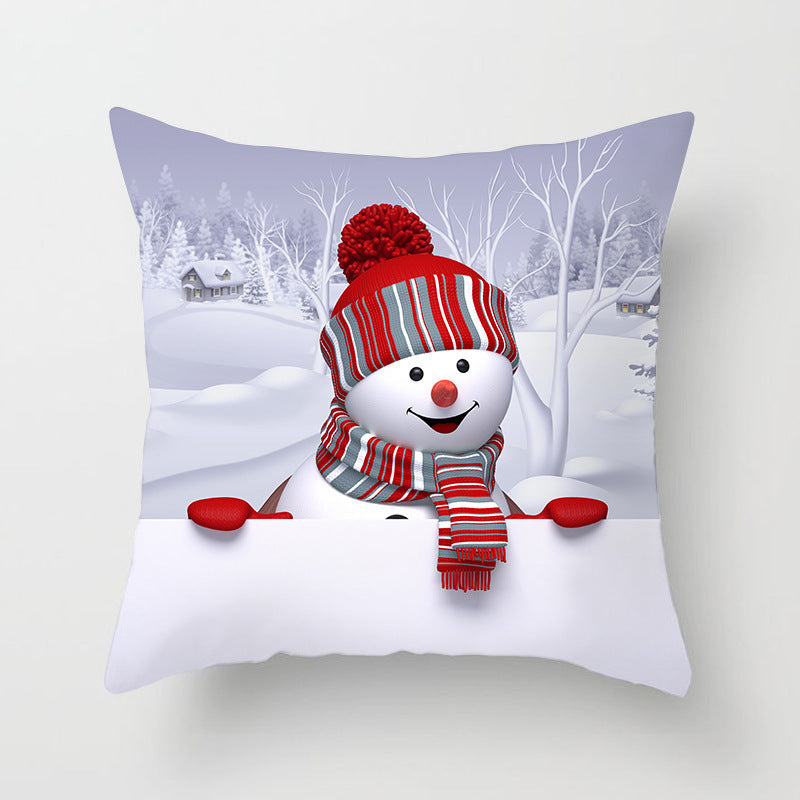 HKM-515411 Christmas Cartoon Snowman Peach Skin Cushion Cover, 45x45cm