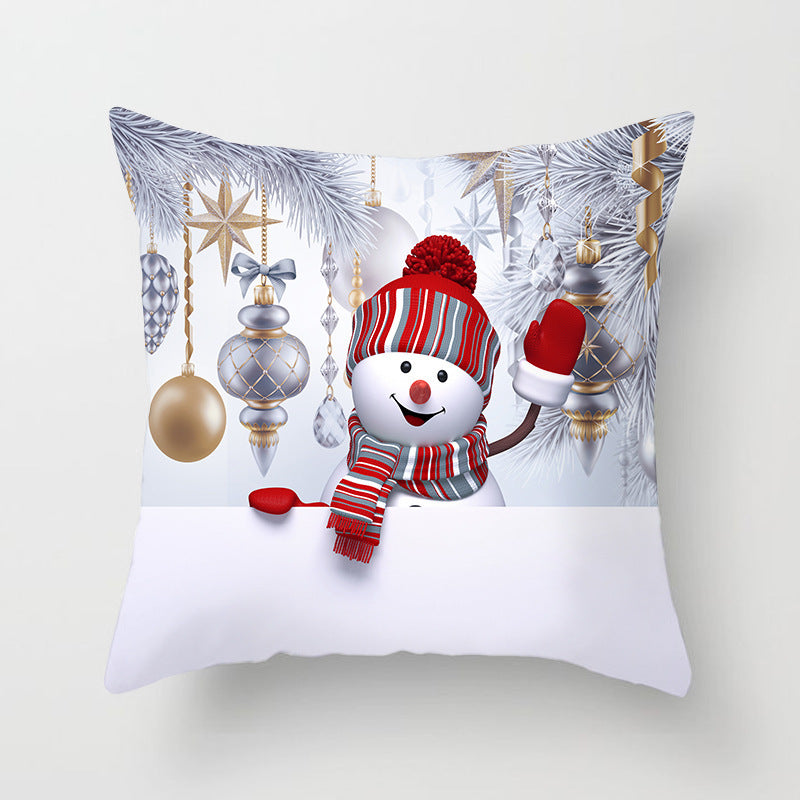 HKM-515411 Christmas Cartoon Snowman Peach Skin Cushion Cover, 45x45cm