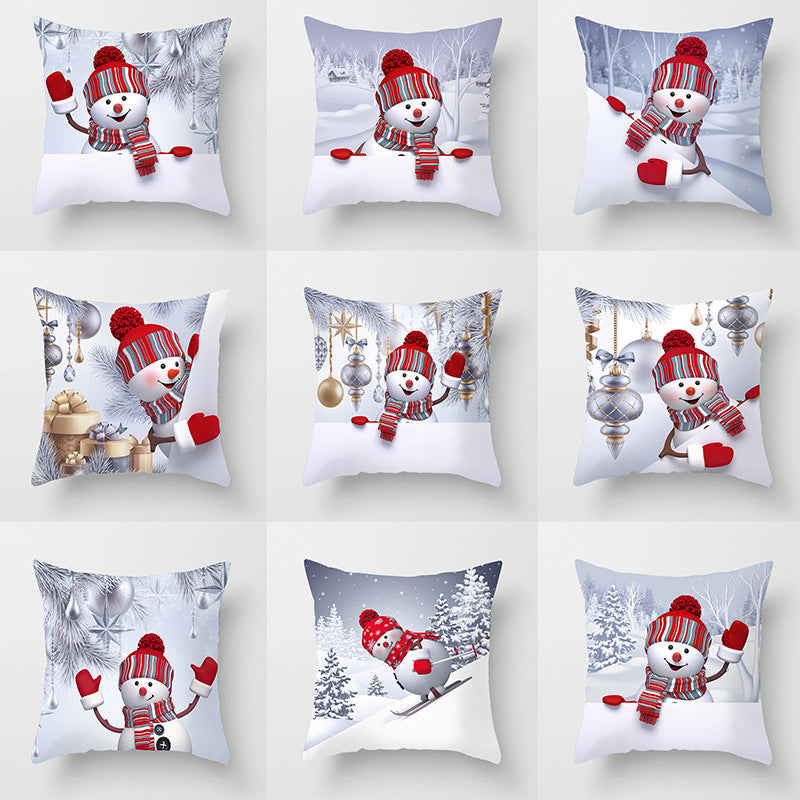 HKM-515411 Christmas Cartoon Snowman Peach Skin Cushion Cover, 45x45cm
