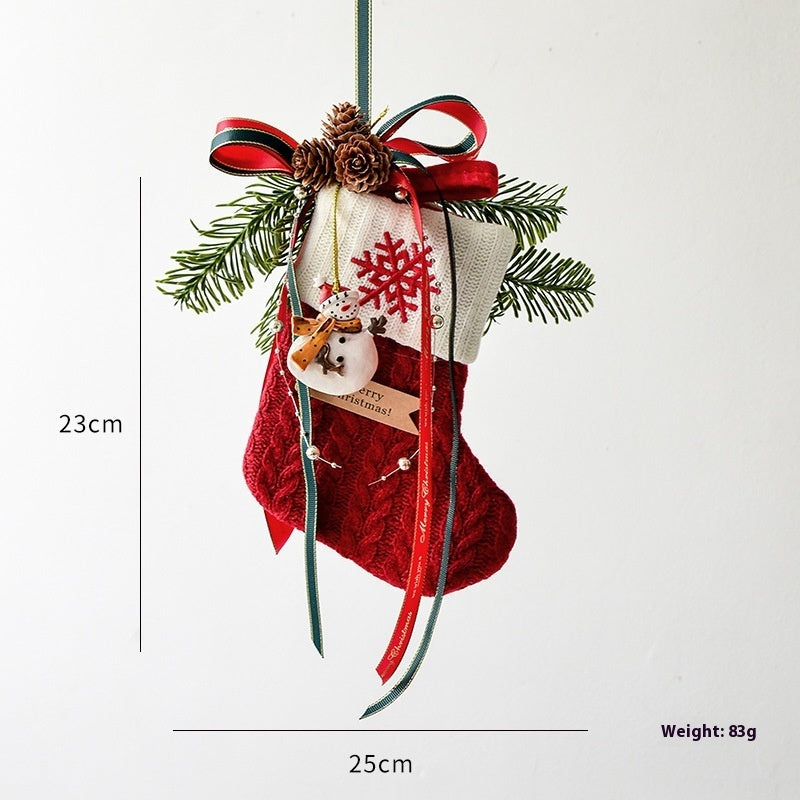 HKM-515795 Knitted Christmas Stockings with Snowman, Bells, and Snowflakes for Festive Decor
