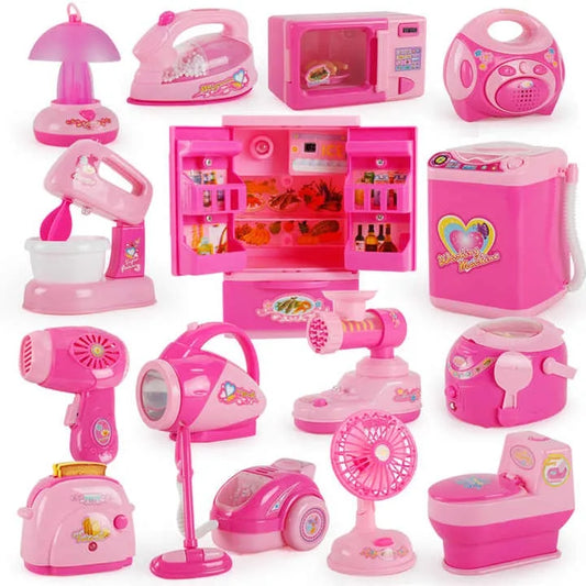 HKM-515859 Mini Kitchen Set with Electric Washing Machine and Sweeper for Children