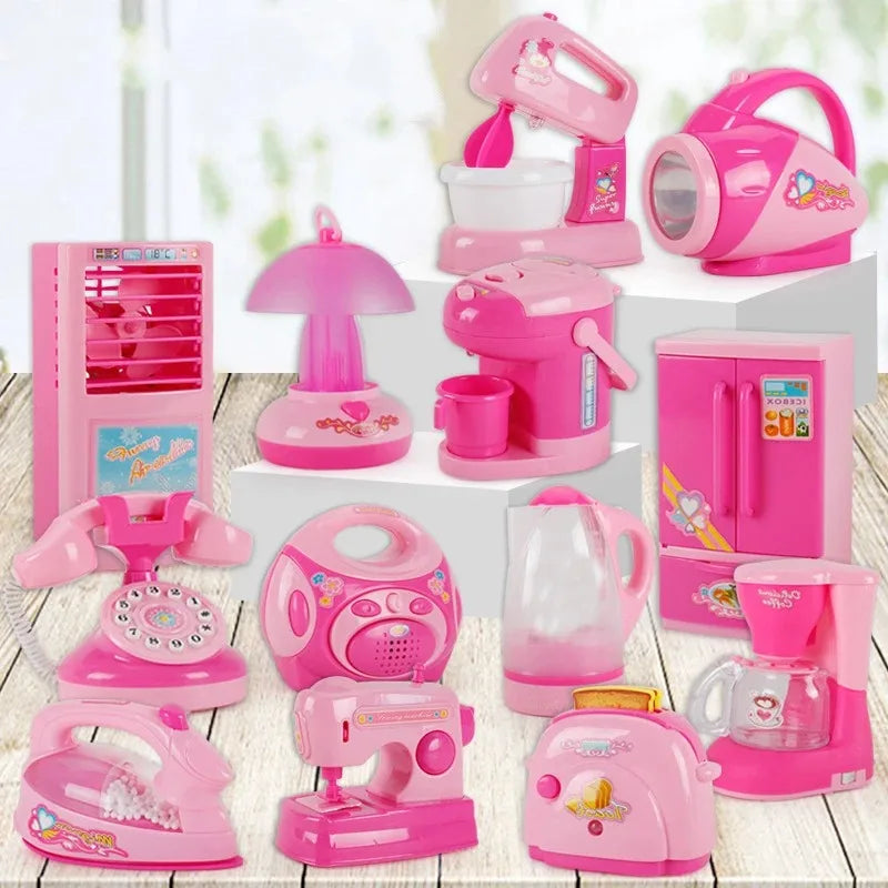 HKM-515859 Mini Kitchen Set with Electric Washing Machine and Sweeper for Children