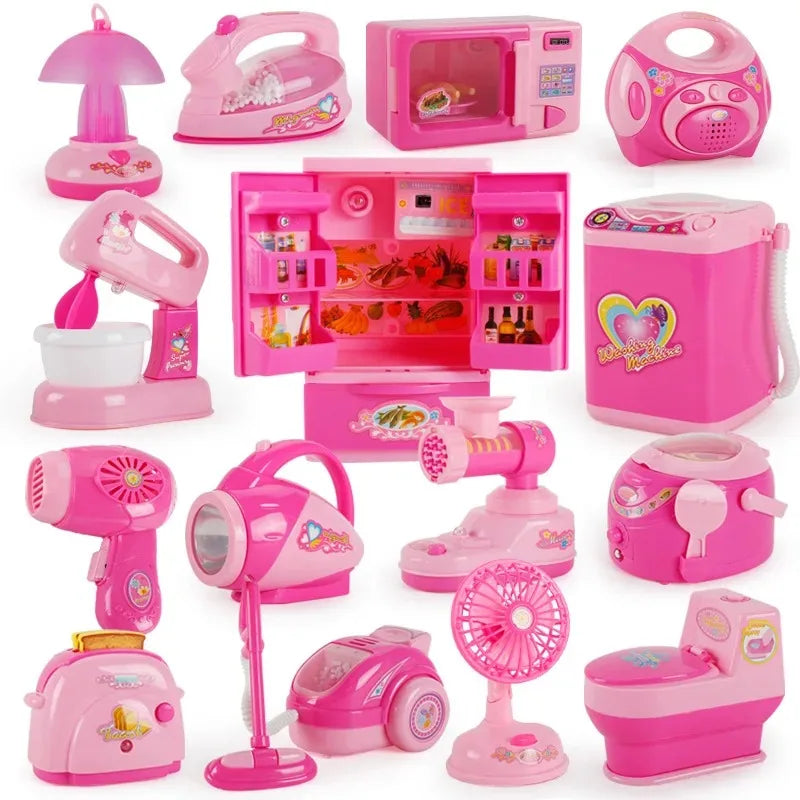 HKM-515859 Mini Kitchen Set with Electric Washing Machine and Sweeper for Children