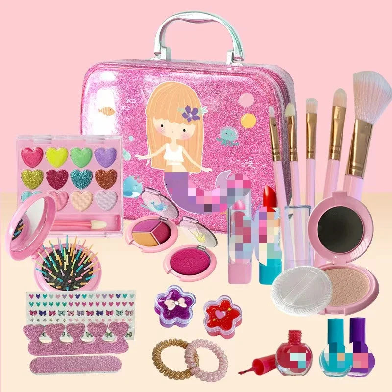 Kids Pretend Makeup Play Set with Lipstick and Nail Accessories for Creative Dress-Up Fun