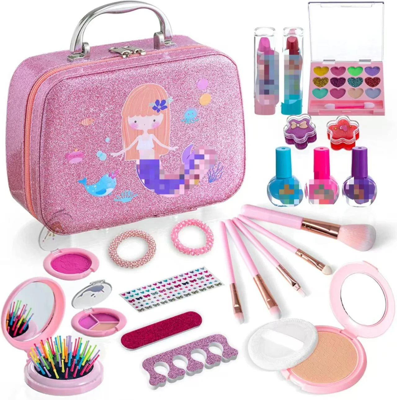 Kids Pretend Makeup Play Set with Lipstick and Nail Accessories for Creative Dress-Up Fun