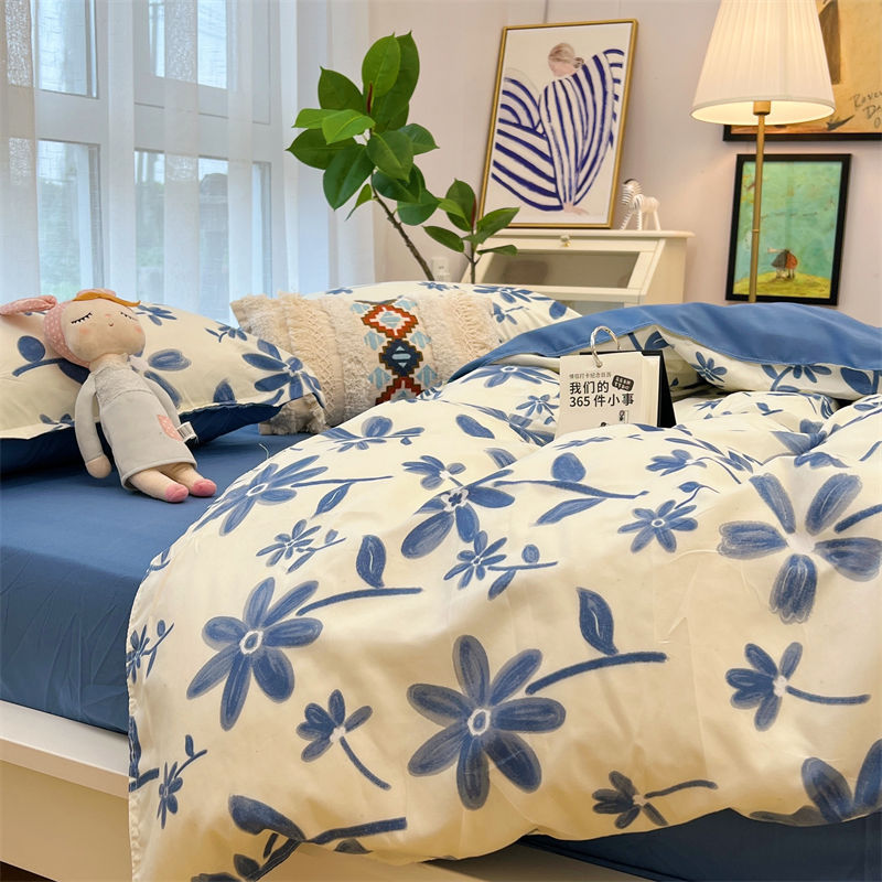 HKM-516179 Whimsical Cartoon Anime Washed Cotton Bed Sheet Quilt Cover Set - Four-Piece with Pillowcases