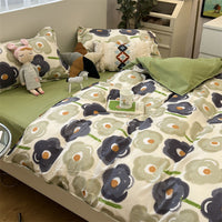 HKM-516179 Whimsical Cartoon Anime Washed Cotton Bed Sheet Quilt Cover Set - Four-Piece with Pillowcases