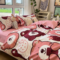 HKM-516179 Whimsical Cartoon Anime Washed Cotton Bed Sheet Quilt Cover Set - Four-Piece with Pillowcases