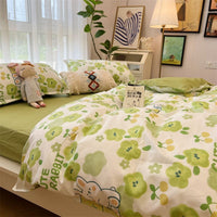 HKM-516179 Whimsical Cartoon Anime Washed Cotton Bed Sheet Quilt Cover Set - Four-Piece with Pillowcases
