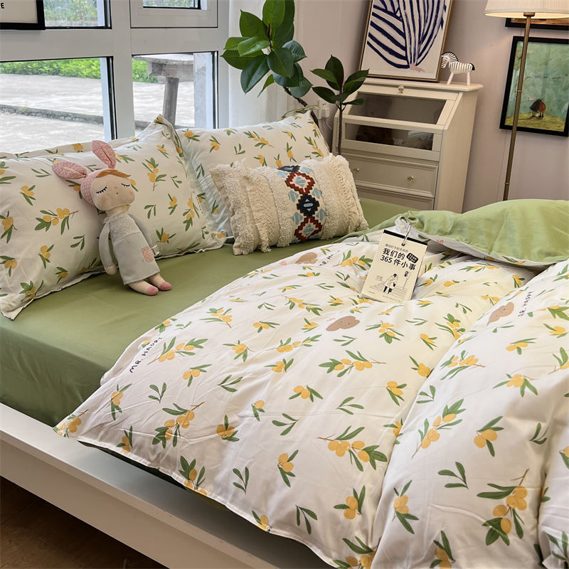 HKM-516179 Whimsical Cartoon Anime Washed Cotton Bed Sheet Quilt Cover Set - Four-Piece with Pillowcases