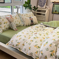HKM-516179 Whimsical Cartoon Anime Washed Cotton Bed Sheet Quilt Cover Set - Four-Piece with Pillowcases