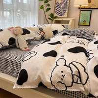 HKM-516179 Whimsical Cartoon Anime Washed Cotton Bed Sheet Quilt Cover Set - Four-Piece with Pillowcases
