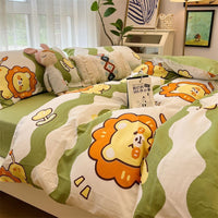 HKM-516179 Whimsical Cartoon Anime Washed Cotton Bed Sheet Quilt Cover Set - Four-Piece with Pillowcases