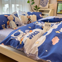 HKM-516179 Whimsical Cartoon Anime Washed Cotton Bed Sheet Quilt Cover Set - Four-Piece with Pillowcases