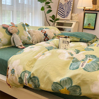 HKM-516179 Whimsical Cartoon Anime Washed Cotton Bed Sheet Quilt Cover Set - Four-Piece with Pillowcases