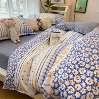 HKM-516179 Whimsical Cartoon Anime Washed Cotton Bed Sheet Quilt Cover Set - Four-Piece with Pillowcases