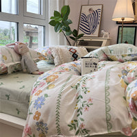 HKM-516179 Whimsical Cartoon Anime Washed Cotton Bed Sheet Quilt Cover Set - Four-Piece with Pillowcases