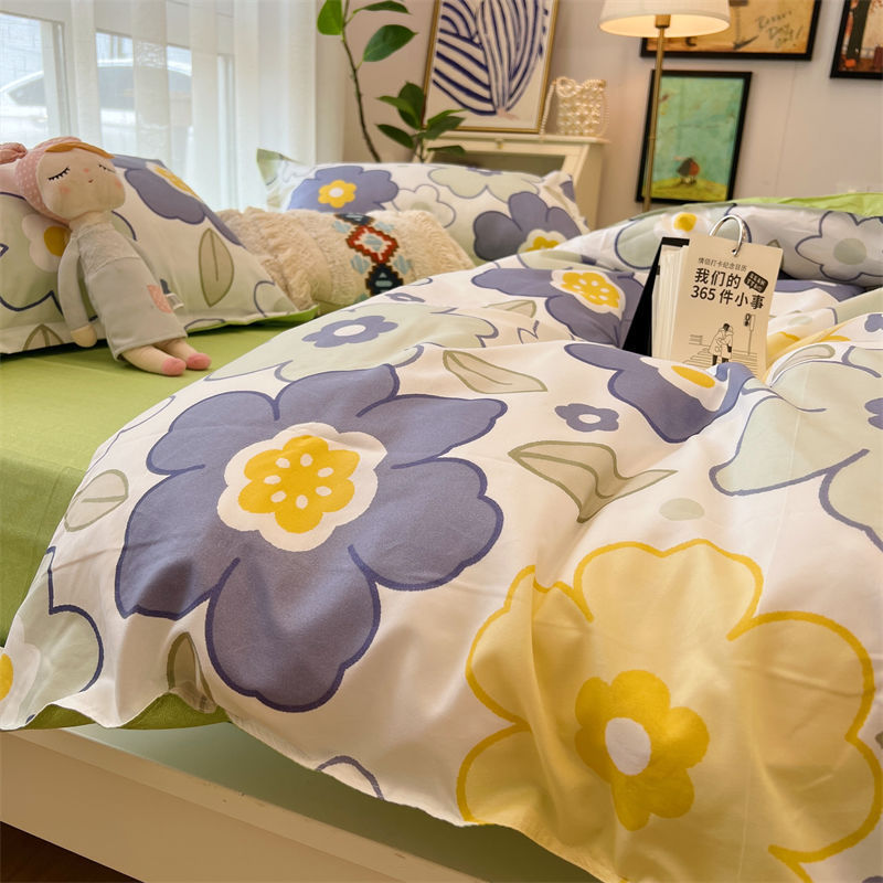HKM-516179 Whimsical Cartoon Anime Washed Cotton Bed Sheet Quilt Cover Set - Four-Piece with Pillowcases