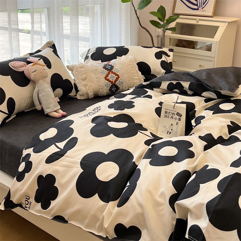 HKM-516179 Whimsical Cartoon Anime Washed Cotton Bed Sheet Quilt Cover Set - Four-Piece with Pillowcases