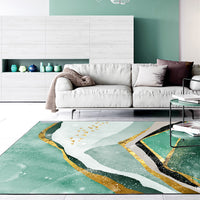 HKM-516243 Modern Abstract Dark Green and Gold Landscape Door Mat - Large Wild Goose Flying Design for Bedroom, Living Room, and Bedside