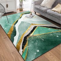HKM-516243 Modern Abstract Dark Green and Gold Landscape Door Mat - Large Wild Goose Flying Design for Bedroom, Living Room, and Bedside