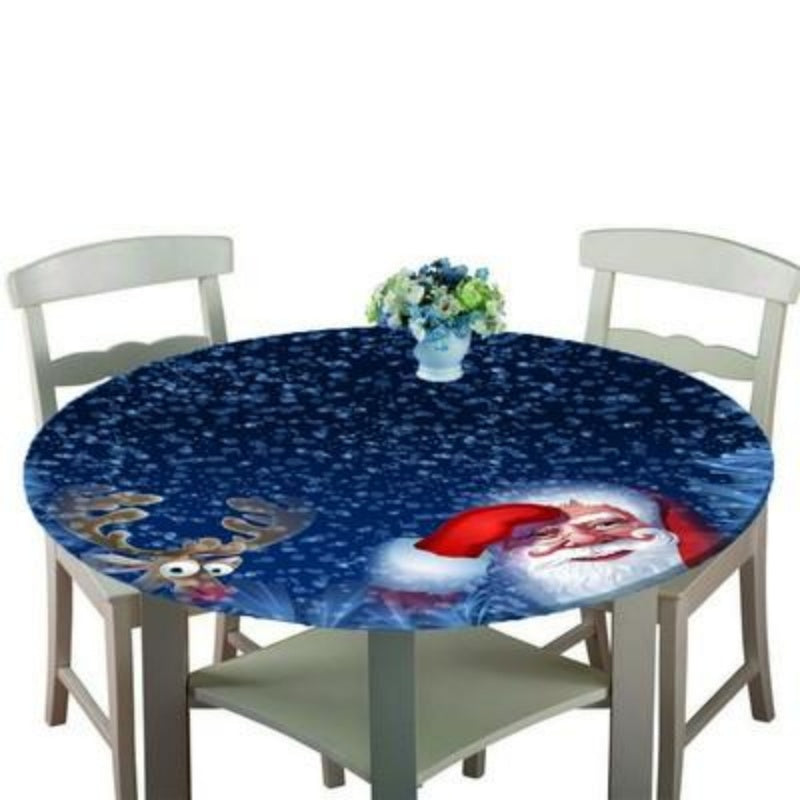 HKM-516307 Elastic Edge Waterproof Christmas Tablecloth for Round Tables up to 47 Inches
