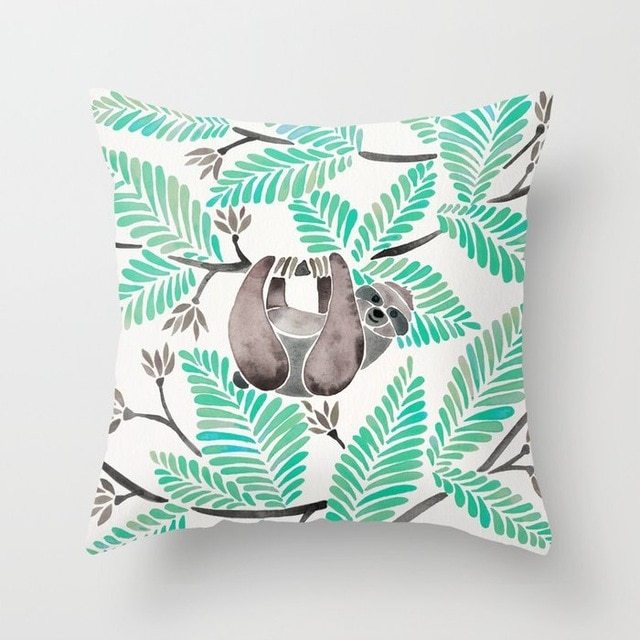 HKM-516307 Mint Green Geometric Abstraction Peach Skin Pillowcase 45x45cm