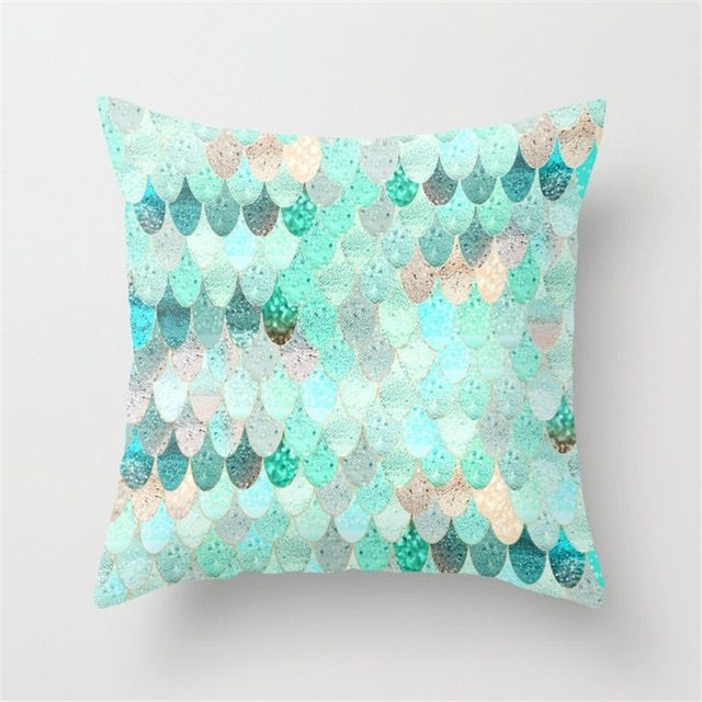 HKM-516307 Mint Green Geometric Abstraction Peach Skin Pillowcase 45x45cm