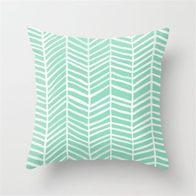 HKM-516307 Mint Green Geometric Abstraction Peach Skin Pillowcase 45x45cm