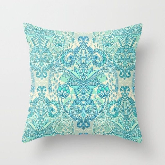HKM-516307 Mint Green Geometric Abstraction Peach Skin Pillowcase 45x45cm