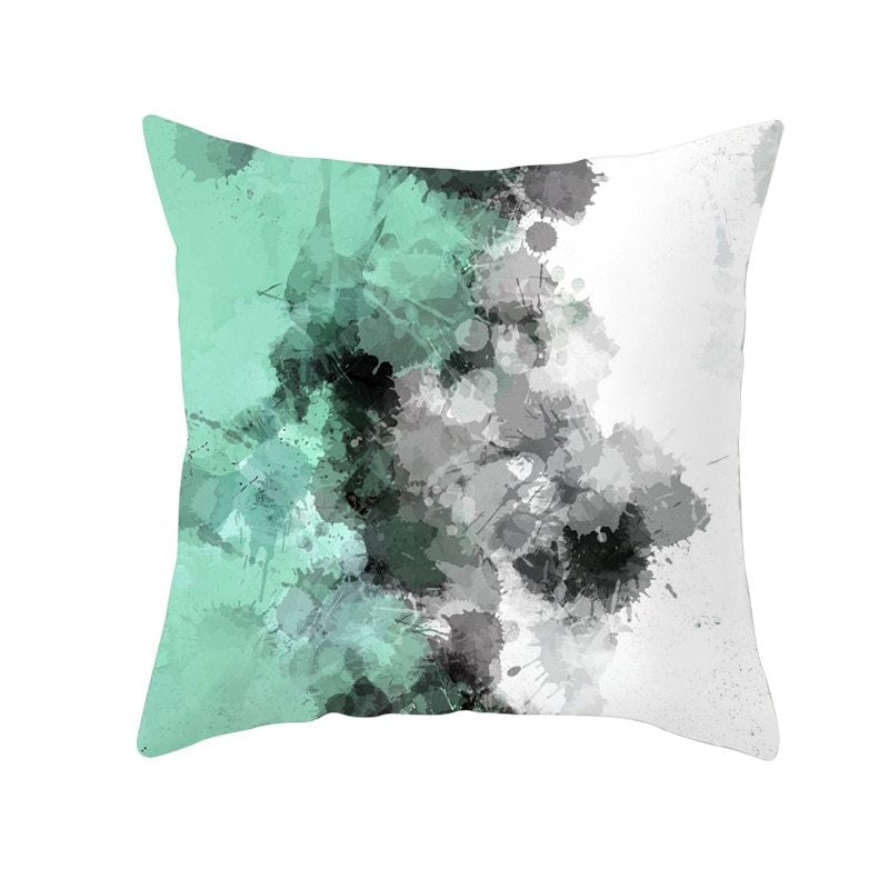 HKM-516307 Mint Green Geometric Abstraction Peach Skin Pillowcase 45x45cm