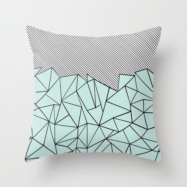 HKM-516307 Mint Green Geometric Abstraction Peach Skin Pillowcase 45x45cm
