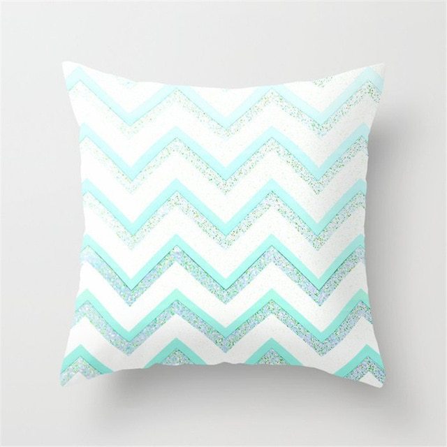 HKM-516307 Mint Green Geometric Abstraction Peach Skin Pillowcase 45x45cm