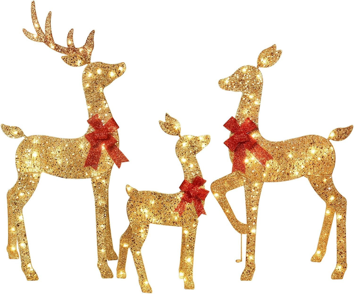 HKM-516371 Lighted 4ft Rattan Reindeer Family Set - 3-Piece Christmas Outdoor Decorations with 145 Warm White LEDs