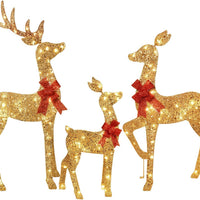 HKM-516371 Lighted 4ft Rattan Reindeer Family Set - 3-Piece Christmas Outdoor Decorations with 145 Warm White LEDs