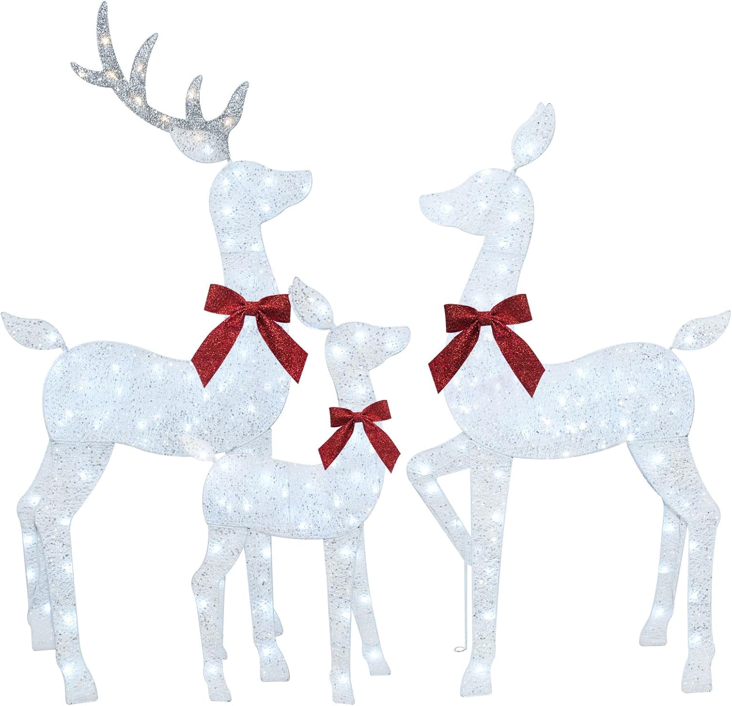 HKM-516371 Lighted 4ft Rattan Reindeer Family Set - 3-Piece Christmas Outdoor Decorations with 145 Warm White LEDs