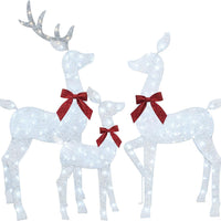 HKM-516371 Lighted 4ft Rattan Reindeer Family Set - 3-Piece Christmas Outdoor Decorations with 145 Warm White LEDs