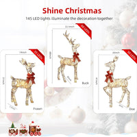 HKM-516371 Lighted 4ft Rattan Reindeer Family Set - 3-Piece Christmas Outdoor Decorations with 145 Warm White LEDs