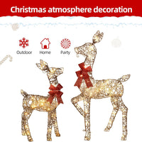 HKM-516371 Lighted 4ft Rattan Reindeer Family Set - 3-Piece Christmas Outdoor Decorations with 145 Warm White LEDs