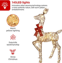 HKM-516371 Lighted 4ft Rattan Reindeer Family Set - 3-Piece Christmas Outdoor Decorations with 145 Warm White LEDs