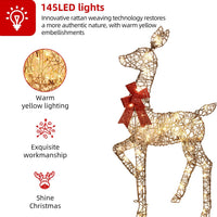 HKM-516371 Lighted 4ft Rattan Reindeer Family Set - 3-Piece Christmas Outdoor Decorations with 145 Warm White LEDs