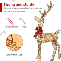 HKM-516371 Lighted 4ft Rattan Reindeer Family Set - 3-Piece Christmas Outdoor Decorations with 145 Warm White LEDs